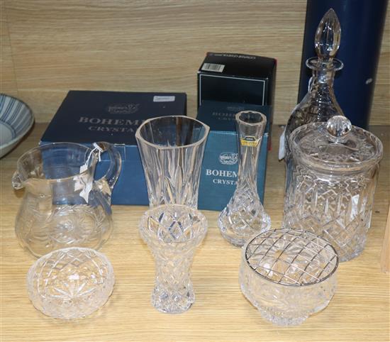 A Bohemia Crystal bowl and mug (both boxed) and a collection of other cut crystal and glass,